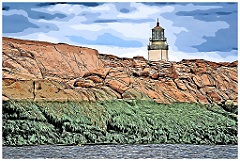 Old Moose Peak Light Tower Over Island Rocks -Digital Painting